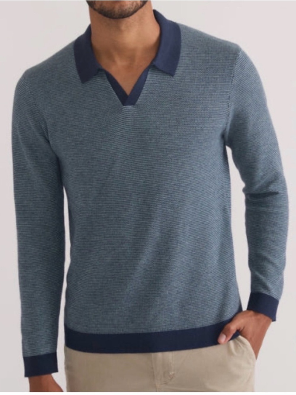 Marine Layer Liam Long Sleeve Sweater Polo Mens Merino Wool Navy Blue Sz Medium